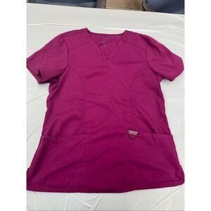 Cherokee Short Sleeve Wine Mock Wrap Scrub Top Size Medium
